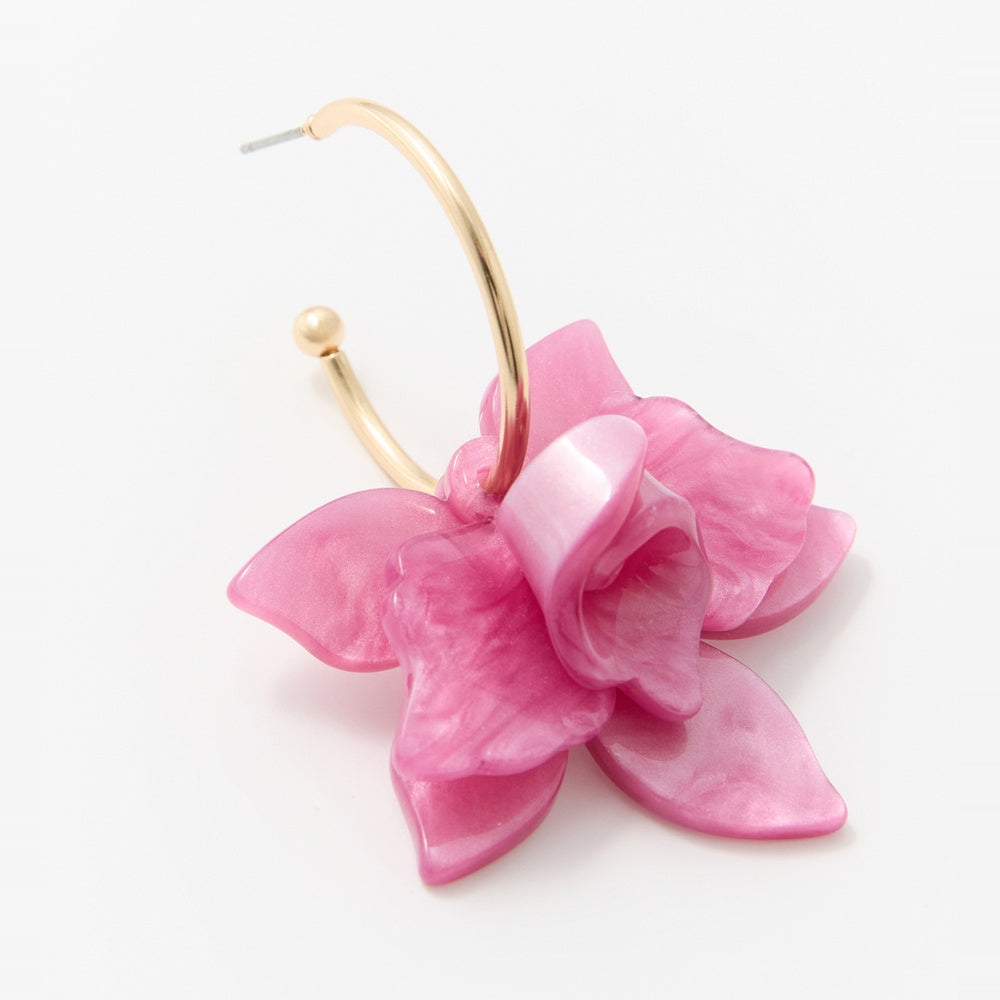 Sfera Aretes de aro con orquídeas de resina
