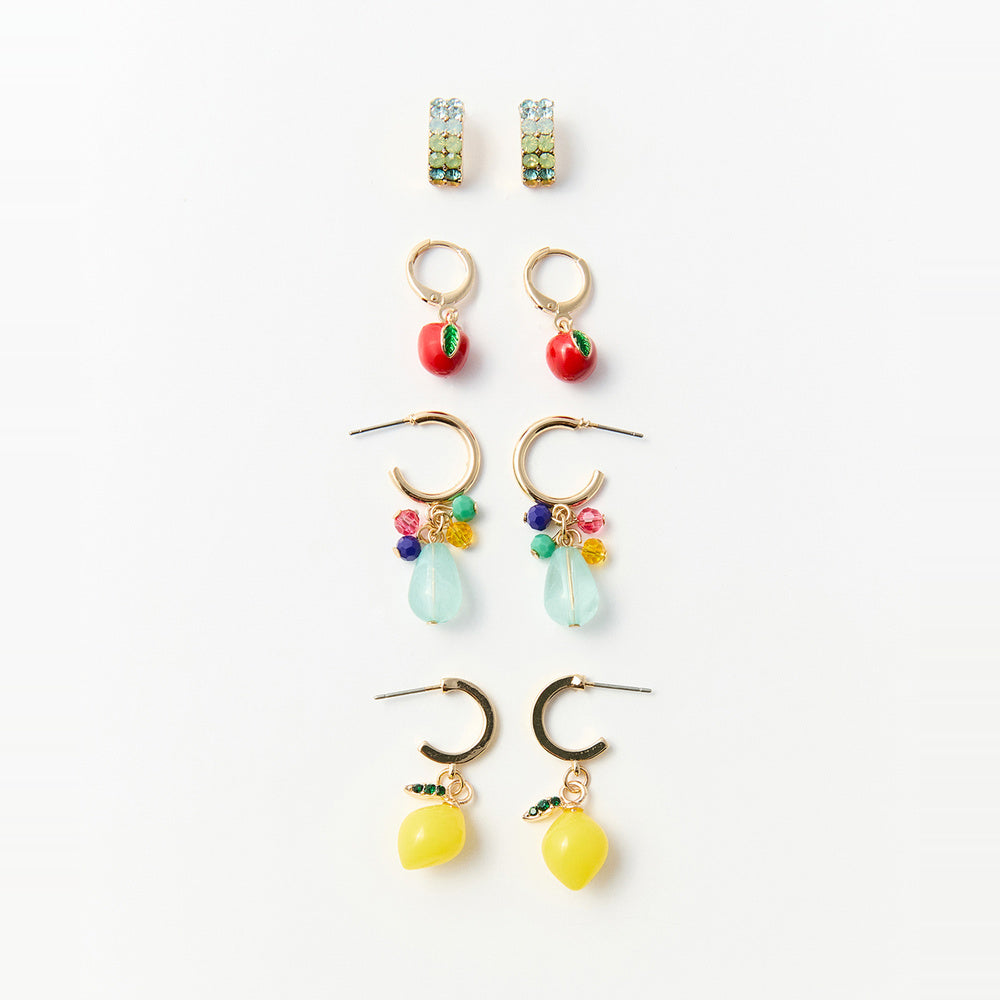 Sfera Set de 4 pares de aretes de aro con frutas