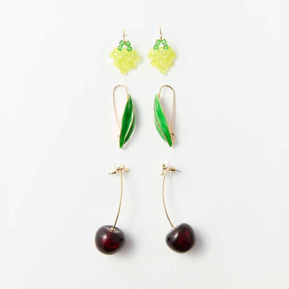 Sfera Set de 3 aretes con motivos de frutas
