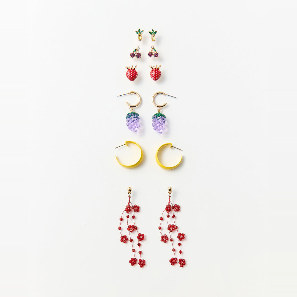 Sfera Set de 6 aretes con motivos de frutas