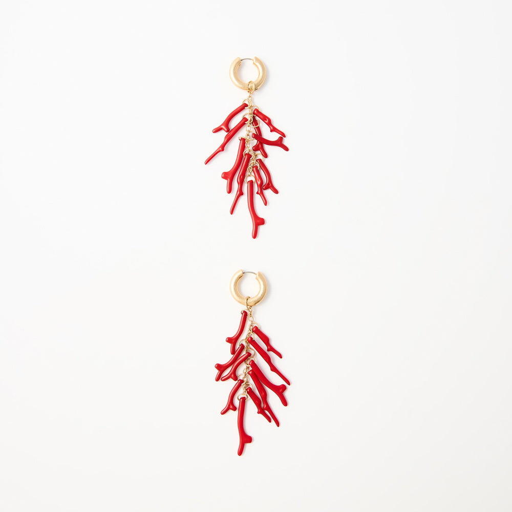 Sfera Aretes de aro en cascada con abalorios de coral Rojo