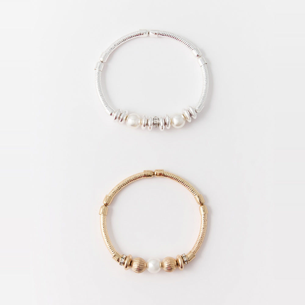 Sfera Set de 2 pulseras metálicas con perlas
