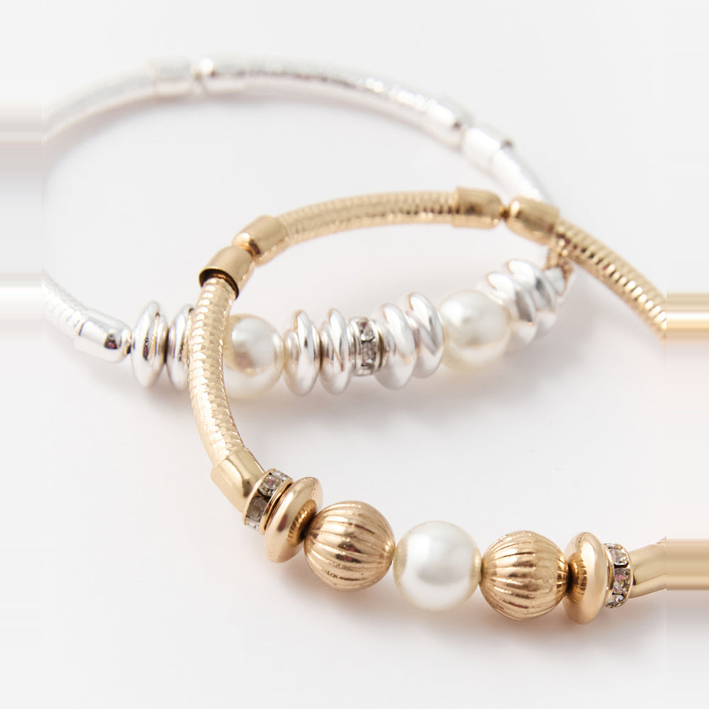 Sfera Set de 2 pulseras metálicas con perlas