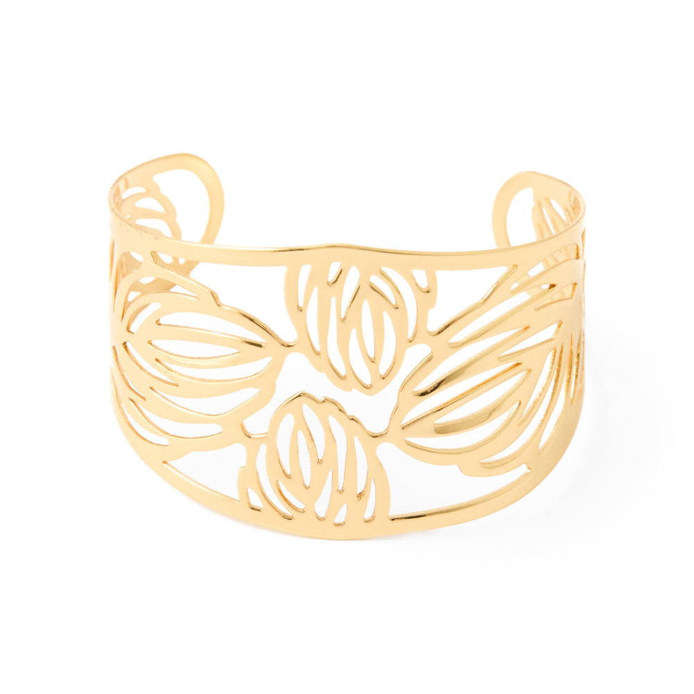 Sfera Pulsera rígida ancha de filigrana de hojas