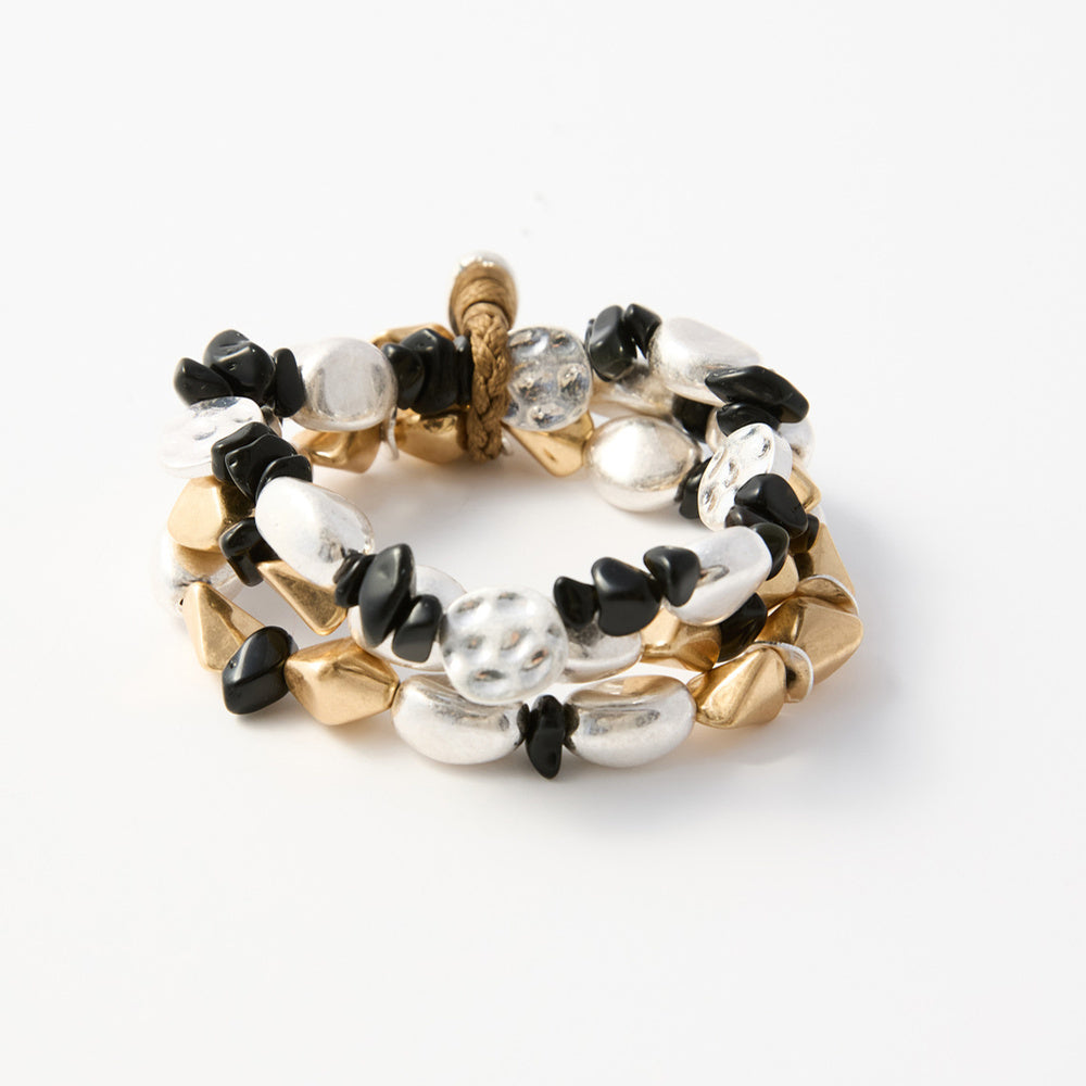 Sfera Pulsera de varias filas de metal con abalorios Marrón