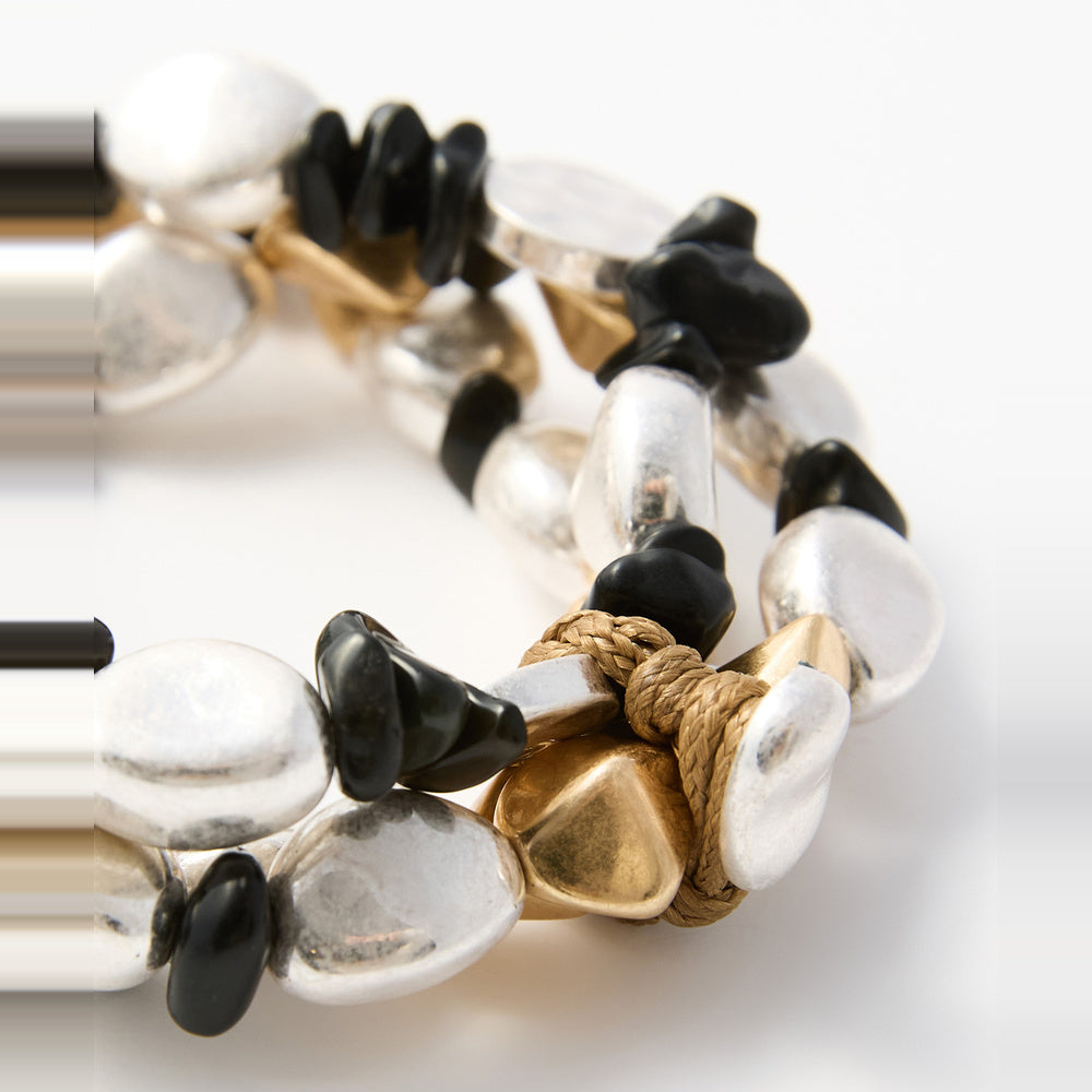 Sfera Pulsera de varias filas de metal con abalorios Marrón