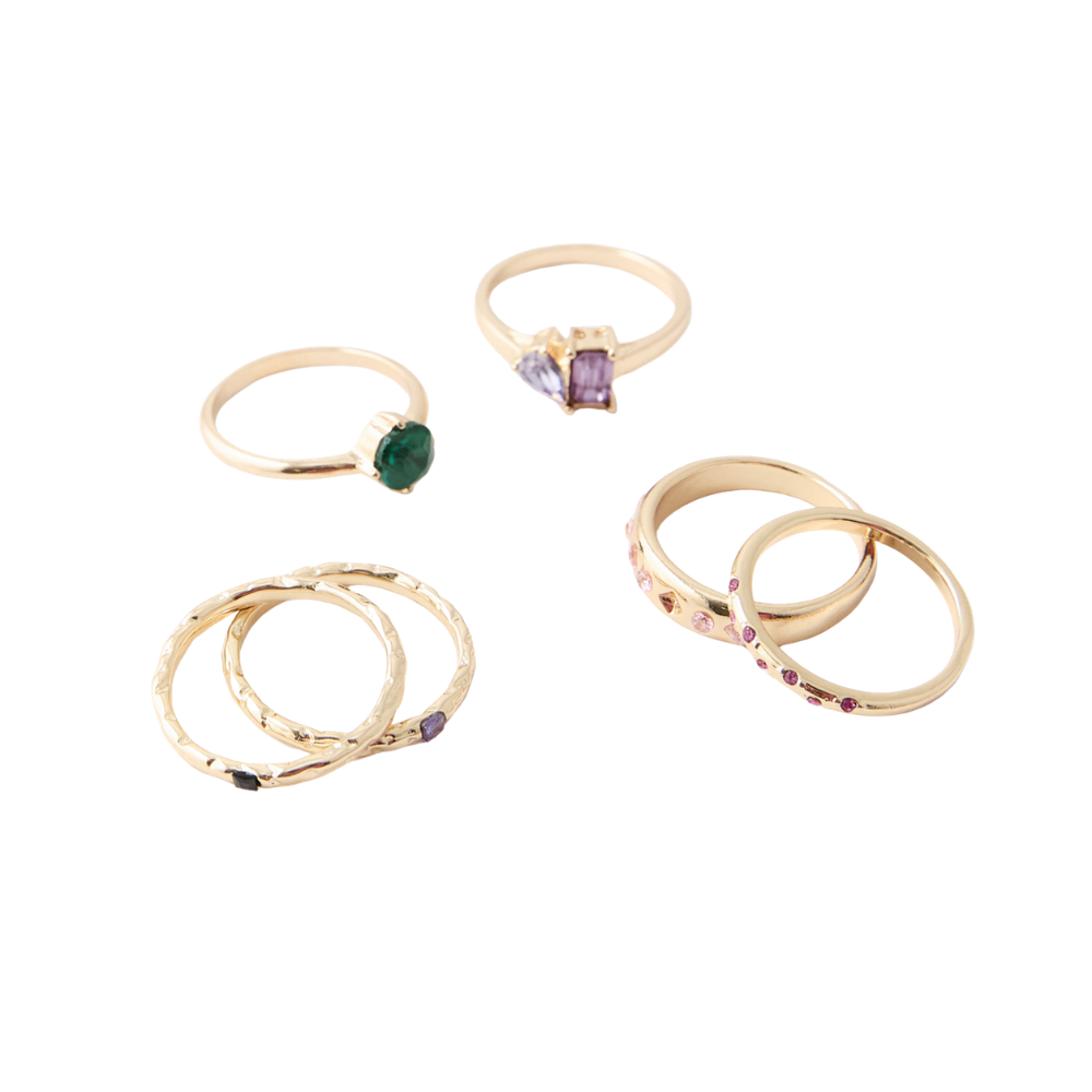 Set 6 anillos delicados para dama Sfera metalizados con piedras - vista 2