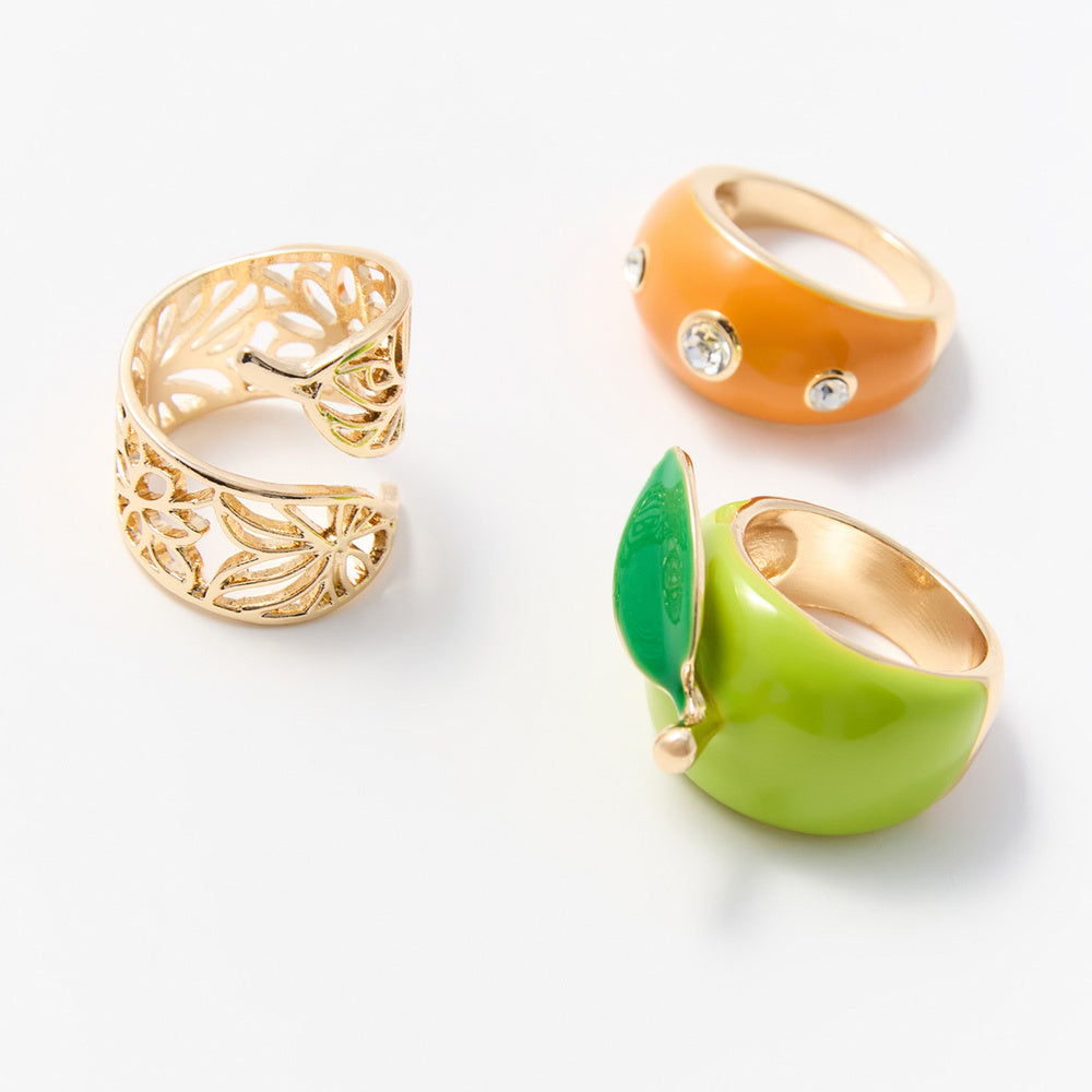 Sfera Conjunto de 6 aretes y 3 anillos de frutas Multicolor