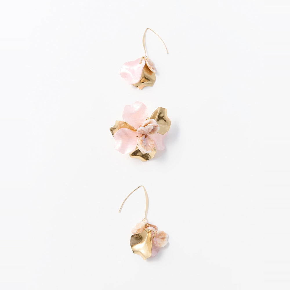 Sfera Conjunto de anillo y aretes en forma de flor Rosa