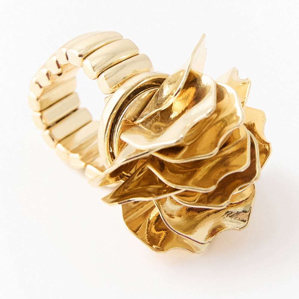 Sfera Conjunto de anillo y aretes de flor dorada Dorado