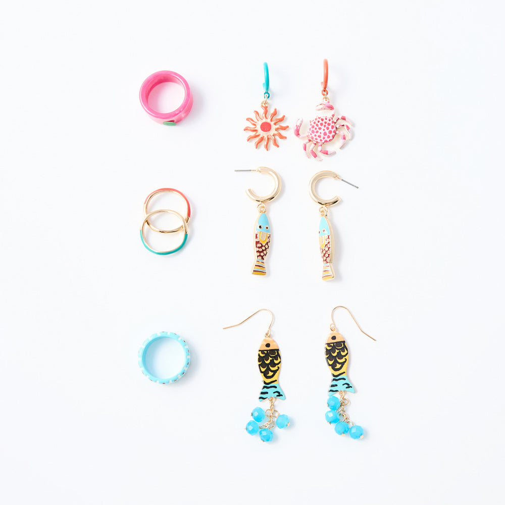 Sfera Conjunto de anillos y aretes esmaltados de peces