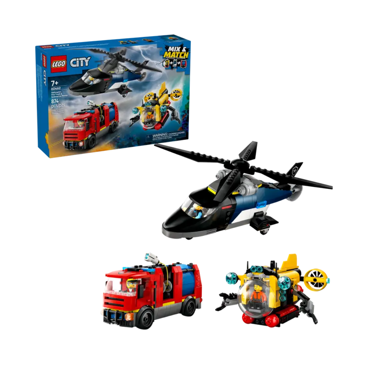 Lego | City Helicóptero, Camión de Bomberos y Submarino Remix