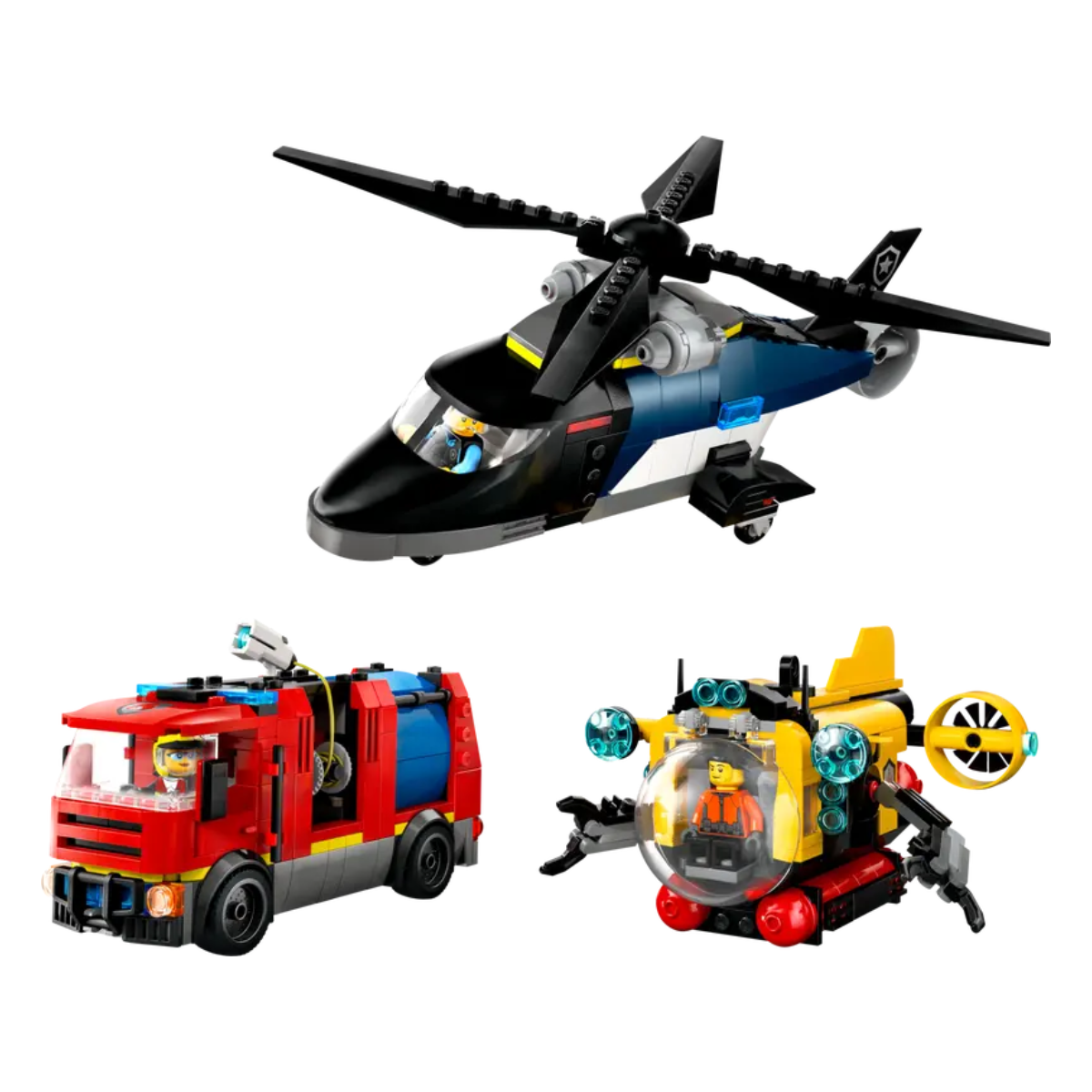 Lego | City Helicóptero, Camión de Bomberos y Submarino Remix