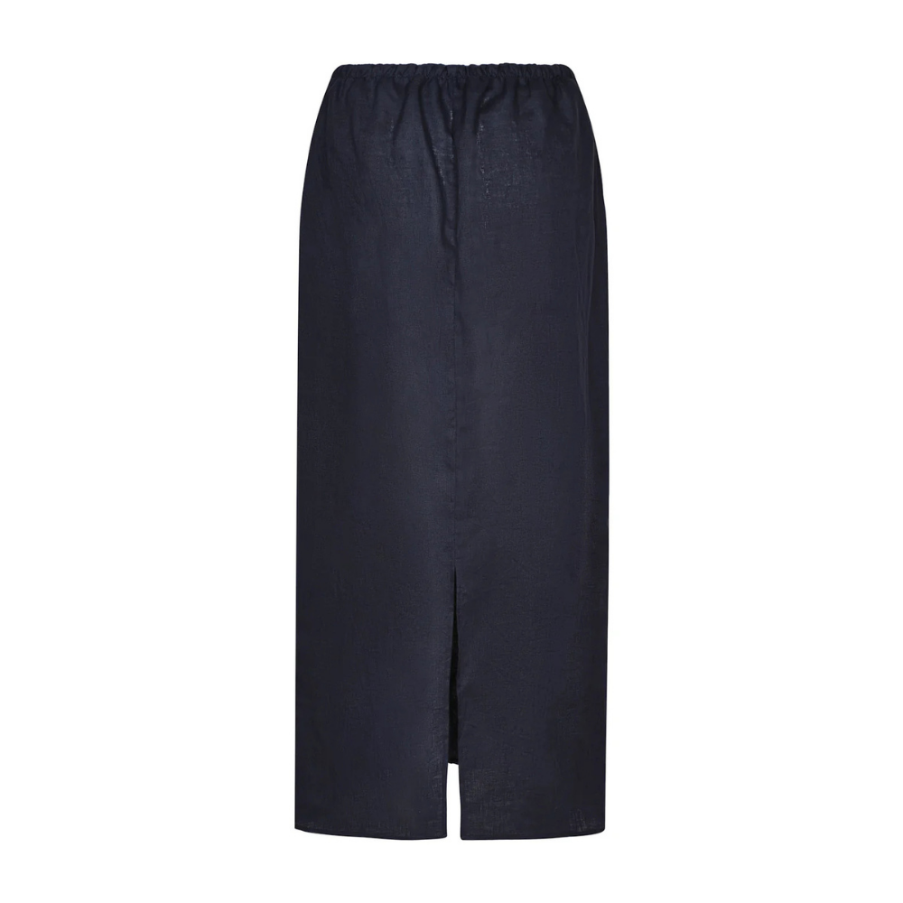 Falda Selva Negra lino bordado trenzado azul navy - detalle trenzados flecos tono azul lino 100%