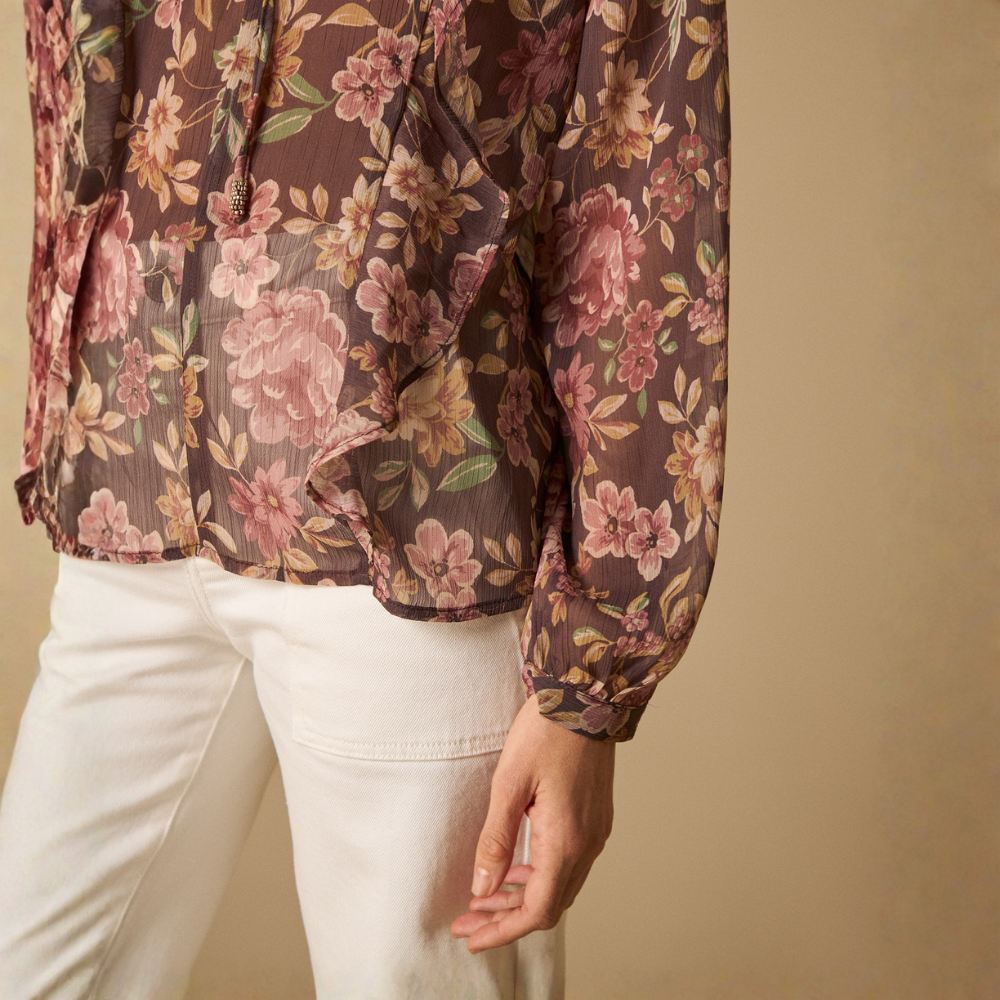 Esprit | Camisa Manga Larga Con Estampado Floral Y Cordones