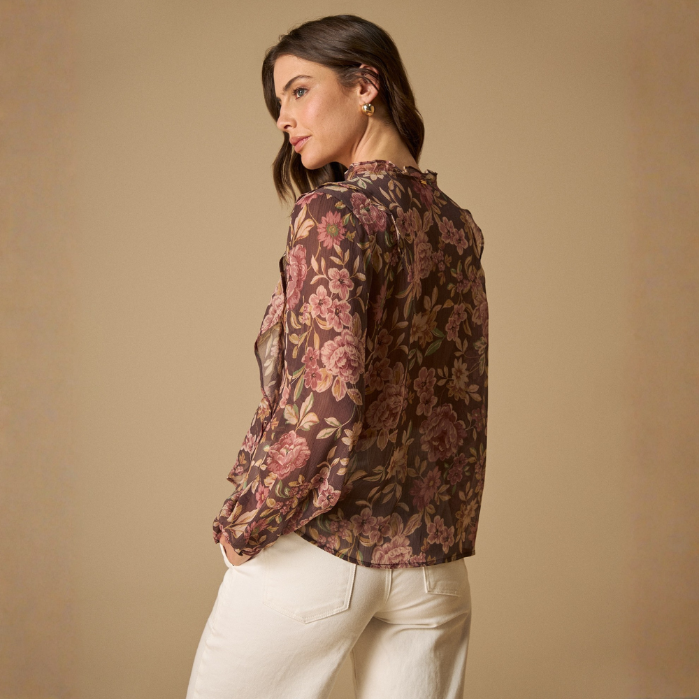 Esprit | Camisa Manga Larga Con Estampado Floral Y Cordones