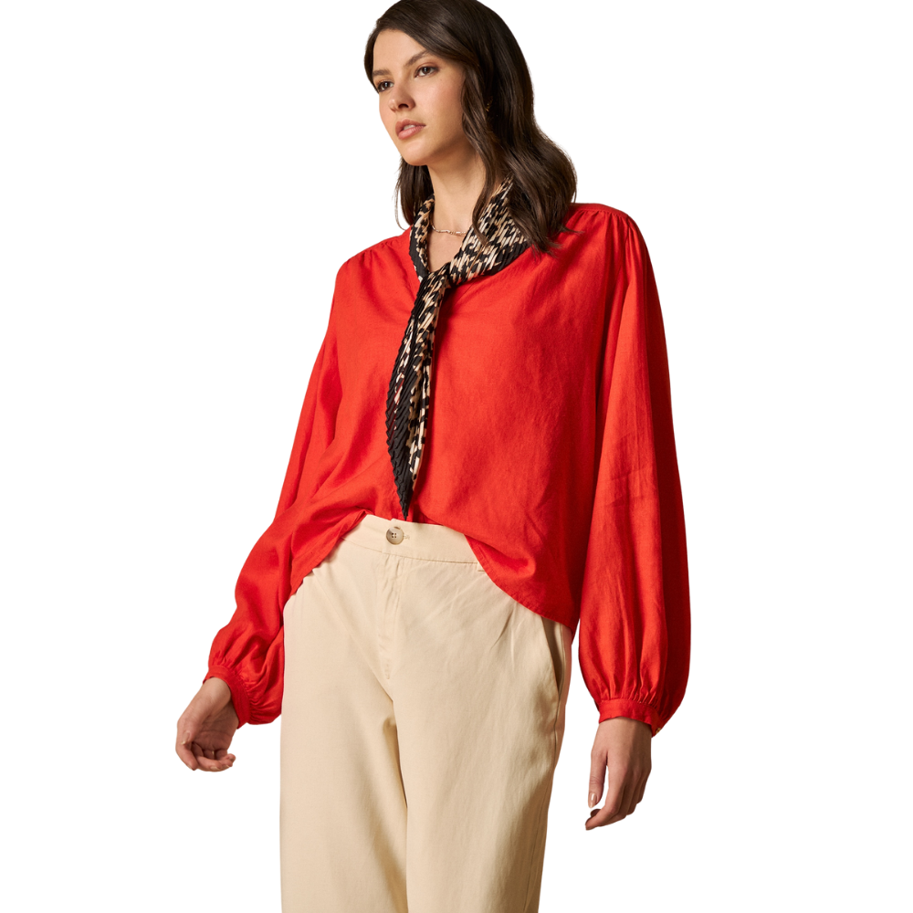 Esprit | Camisa Manga Abombada Con Cuello Estampado Para Mujer