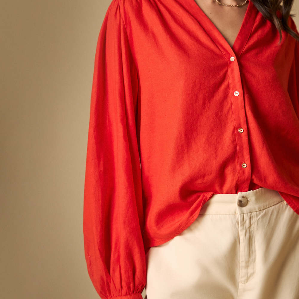 Esprit | Camisa Manga Abombada Con Cuello Estampado Para Mujer