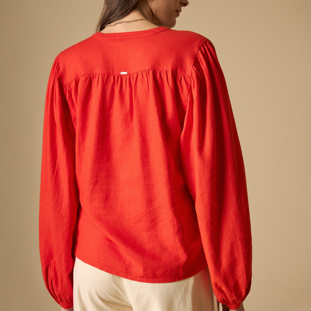 Esprit | Camisa Manga Abombada Con Cuello Estampado Para Mujer