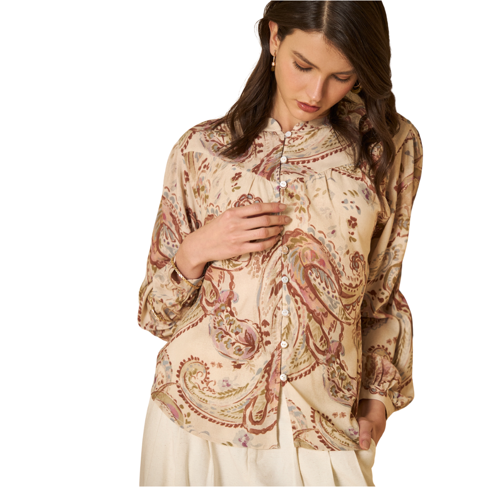 Esprit | Camisa Cuello Alto Con Estampado Paisley Para Mujer