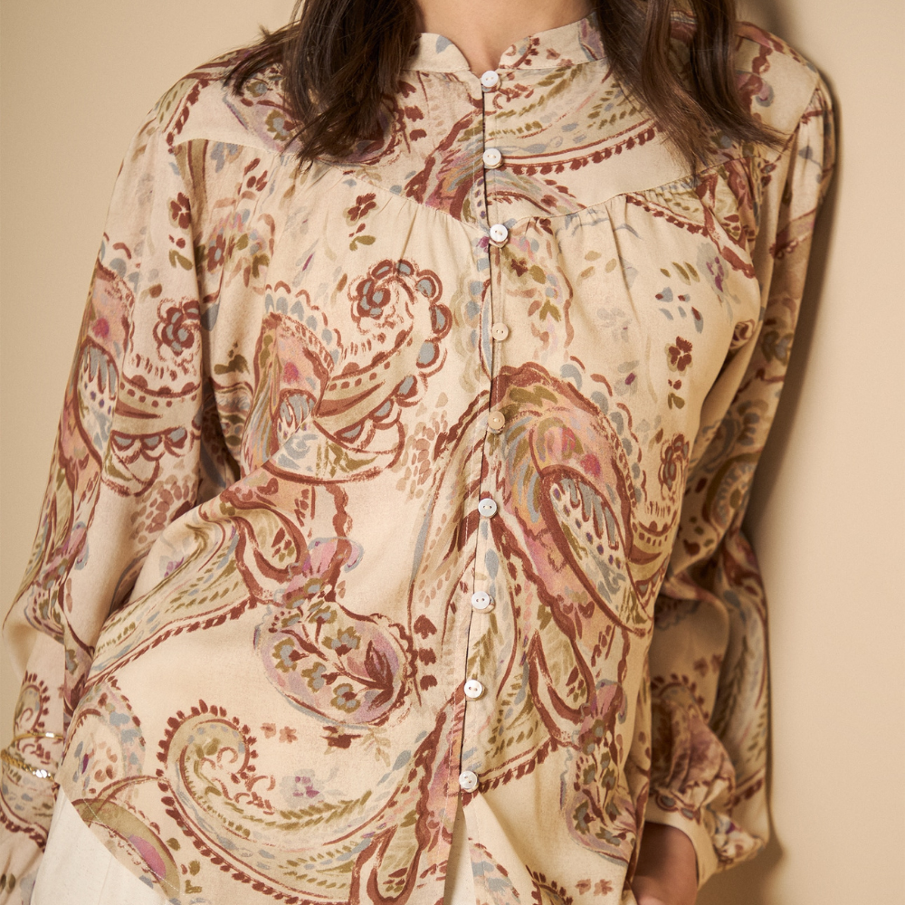 Esprit | Camisa Cuello Alto Con Estampado Paisley Para Mujer