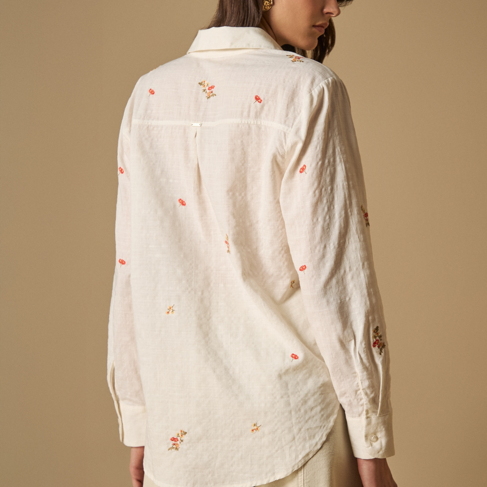 Esprit | Camisa Clásica Con Bordados Florales Para Mujer