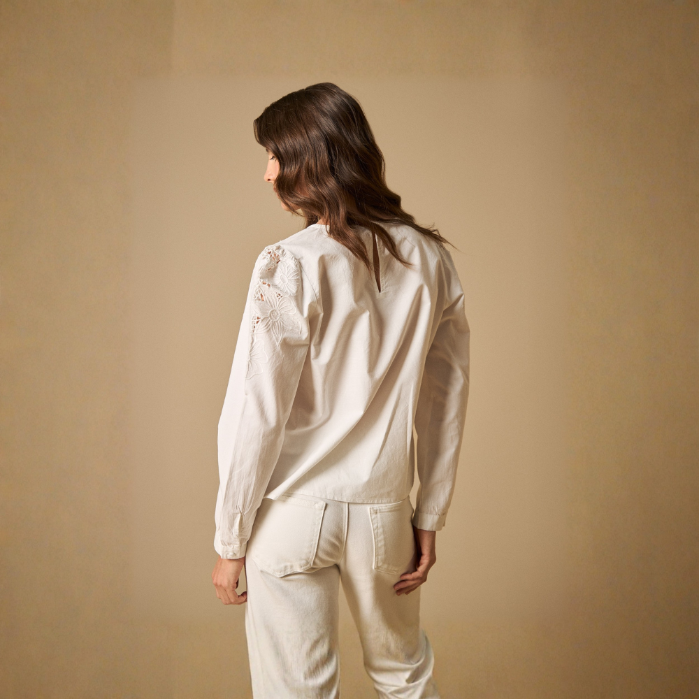 Esprit | Camisa Manga Larga Con Bordados Calados Para Mujer