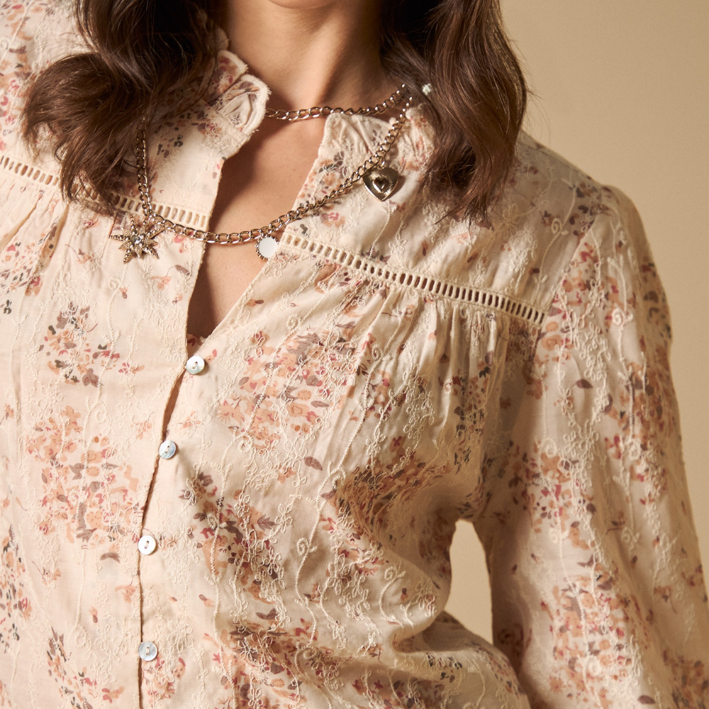 Esprit | Camisa Con Bordados Artesanales Y Detalles De Encaje