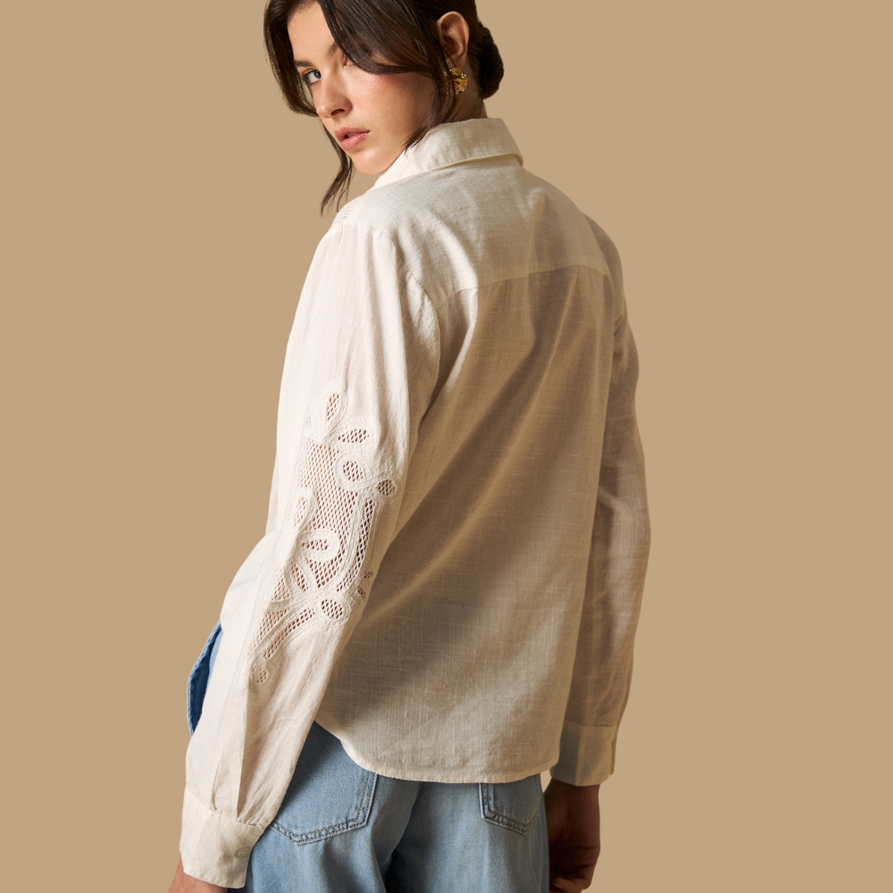 Esprit | Camisa Manga Larga con Bordados Calados para Dama