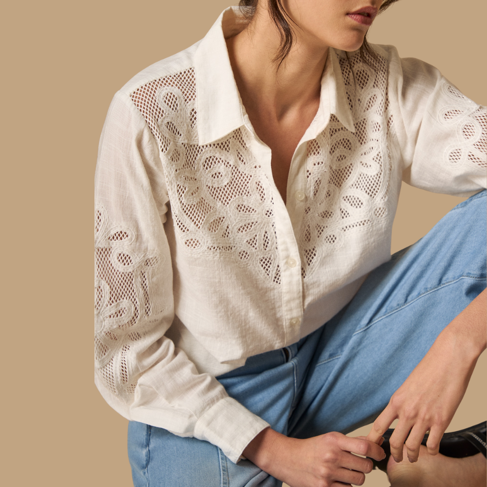Esprit | Camisa Manga Larga con Bordados Calados para Dama