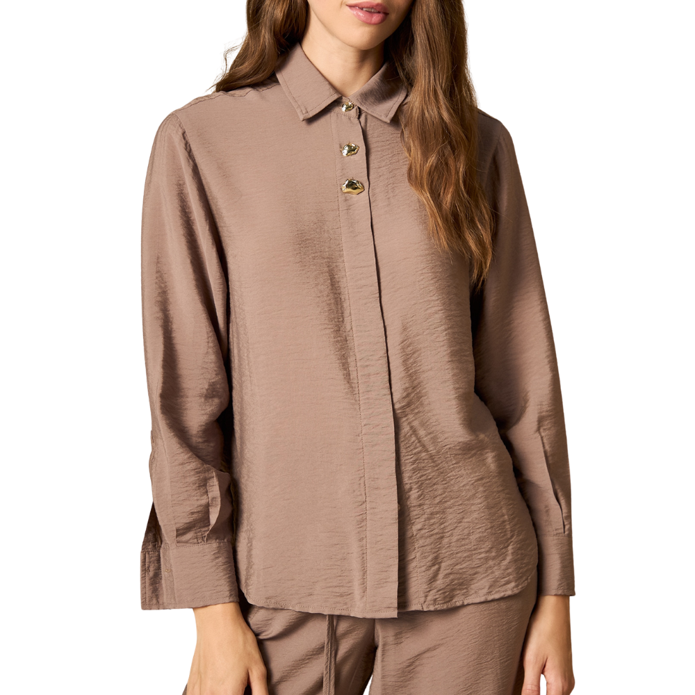 Esprit | Camisa de Satén Texturizado con Botones para Dama