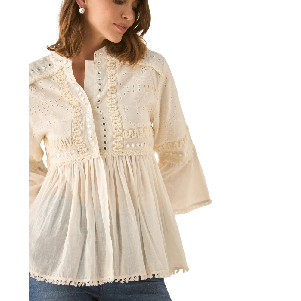 Esprit | Camisa con  Apliques de Piedra detalles bordados para mujer