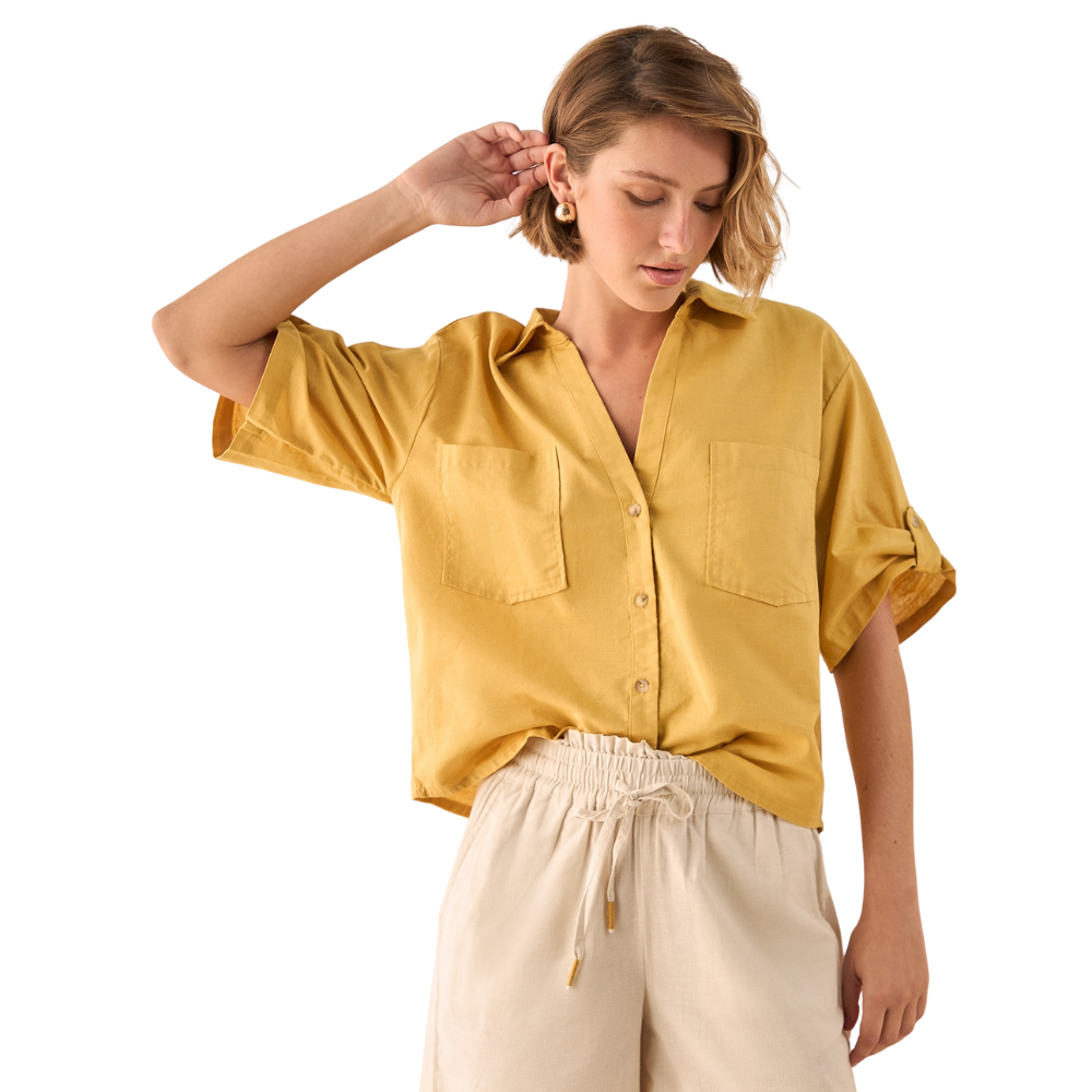 Esprit | Camisa Mezcla de Algodón y Lino