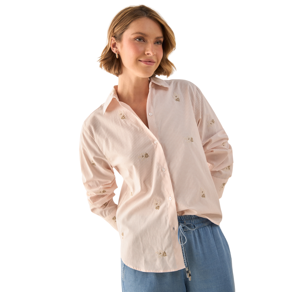 Esprit | Camisa a Rayas con Bordados Florales
