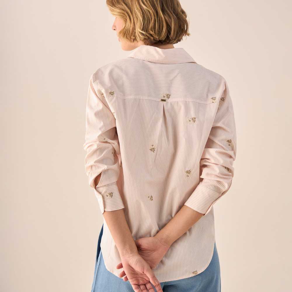 Esprit | Camisa a Rayas con Bordados Florales