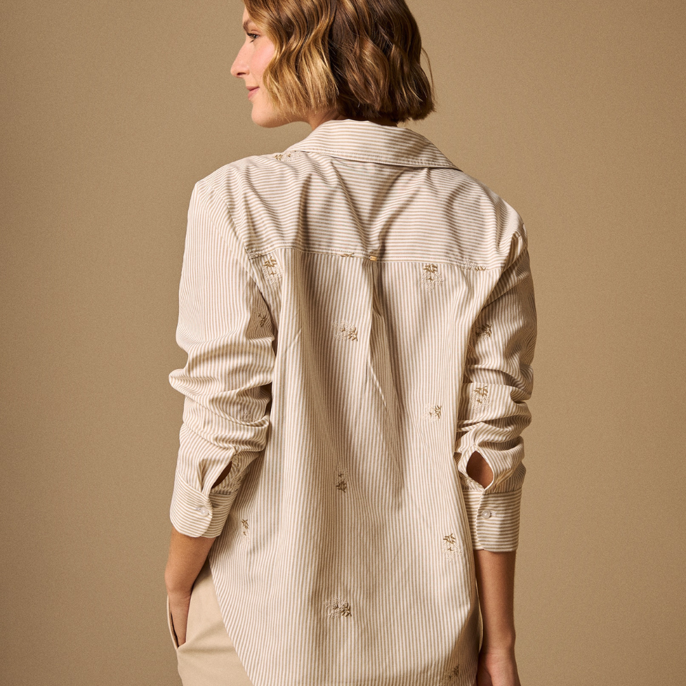 Esprit | Camisa a Rayas con Bordados Florales