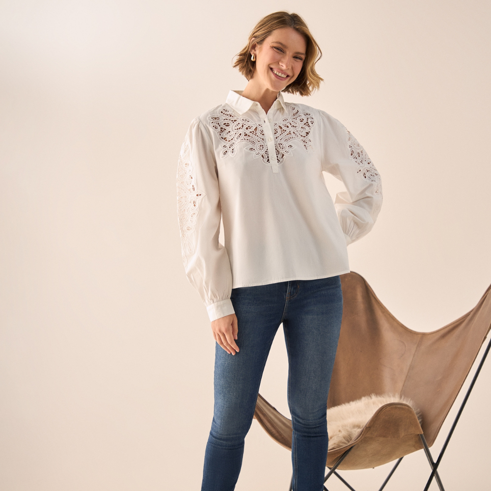 ESPRIT | Camisa con Bordados Calados