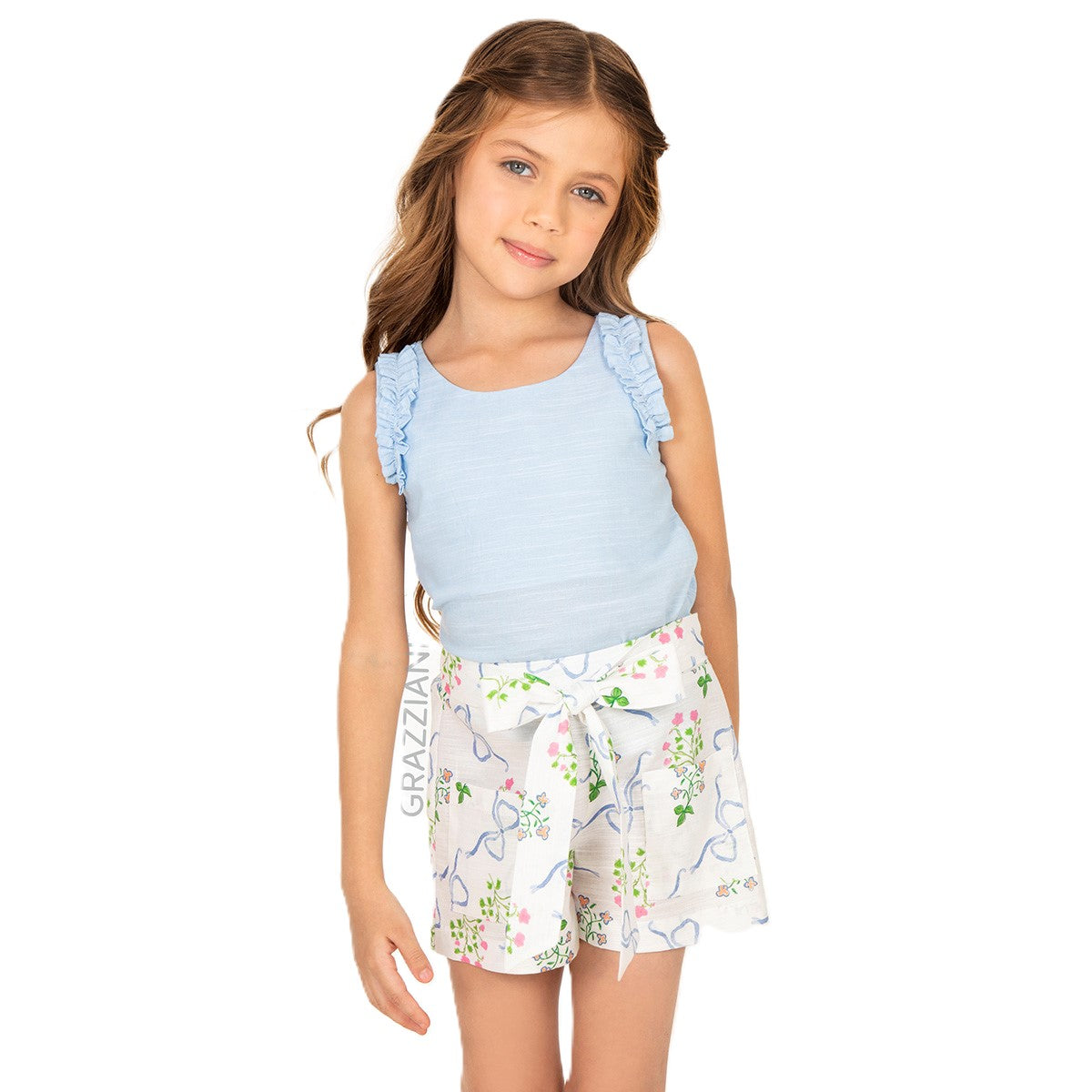 Grazziani | Conjunto Blusa Volantes y Short Estampado para Niña