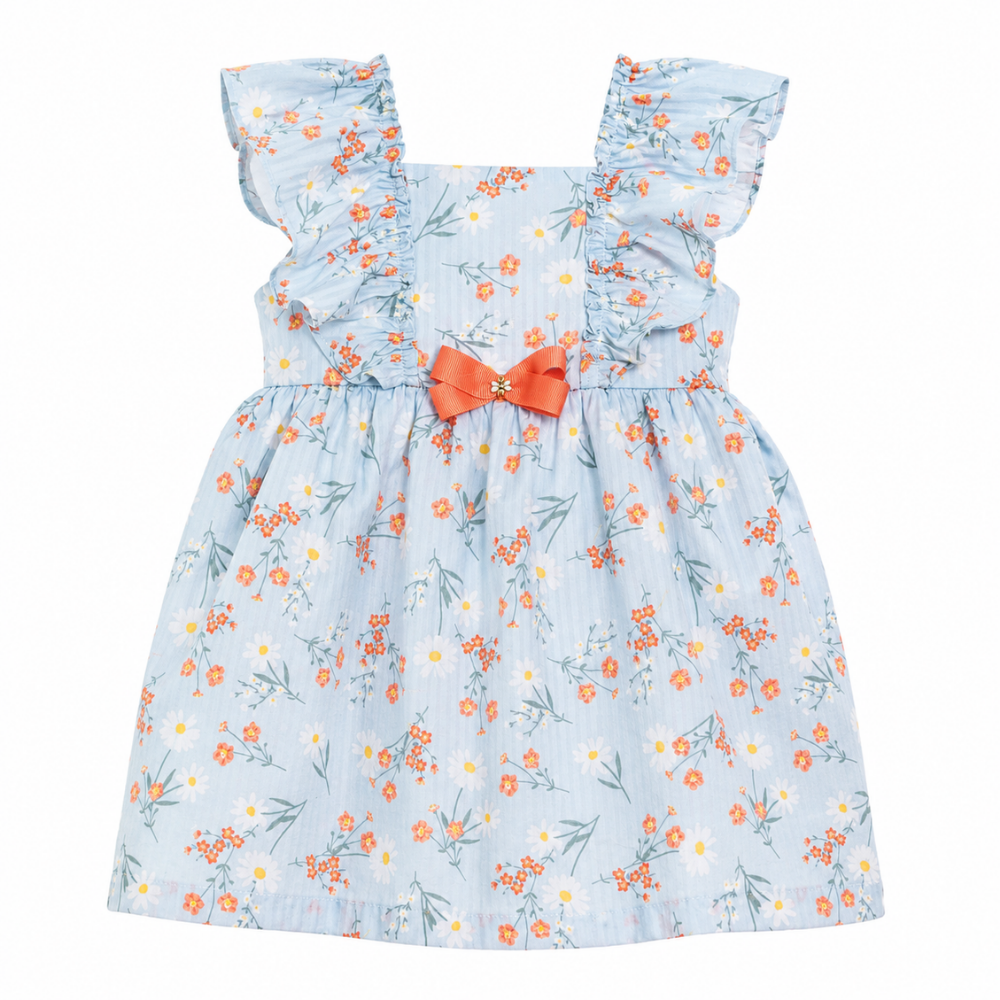 Monix's | Vestido Celeste con Estampado Floral y Volantes para Niña Bebé