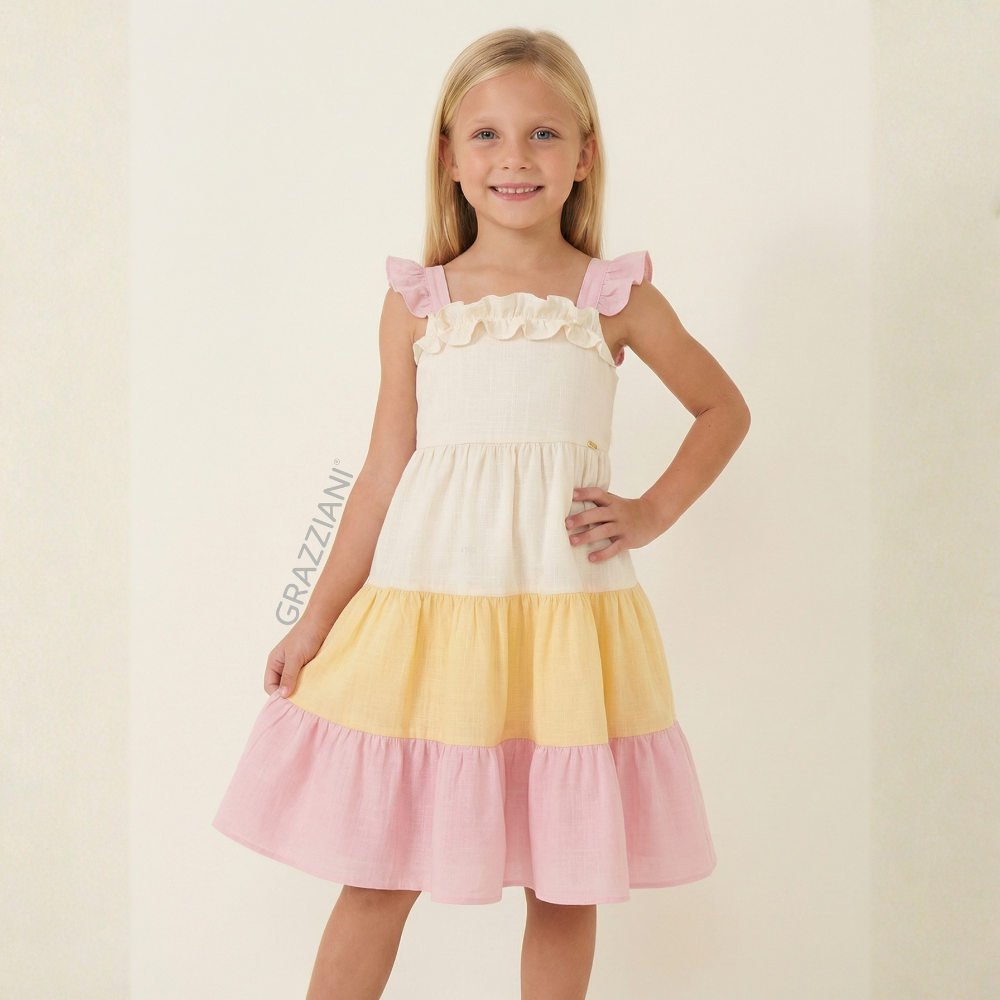 Grazziani | Vestido de Colores con Tirantes de Encaje para Niña