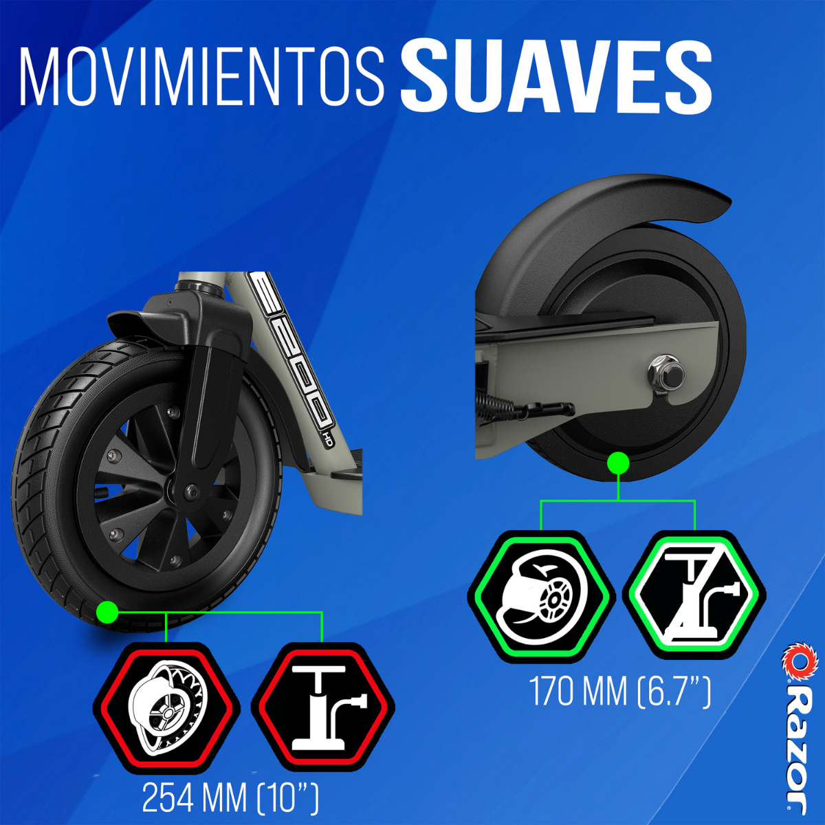 Razor E200 HD, Scooter Eléctrico, Gris