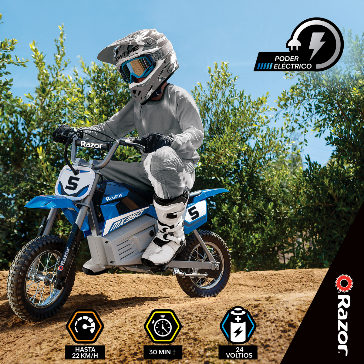 Razor MX350 Dirt Rocket Moto de Cross Eléctrica Azul