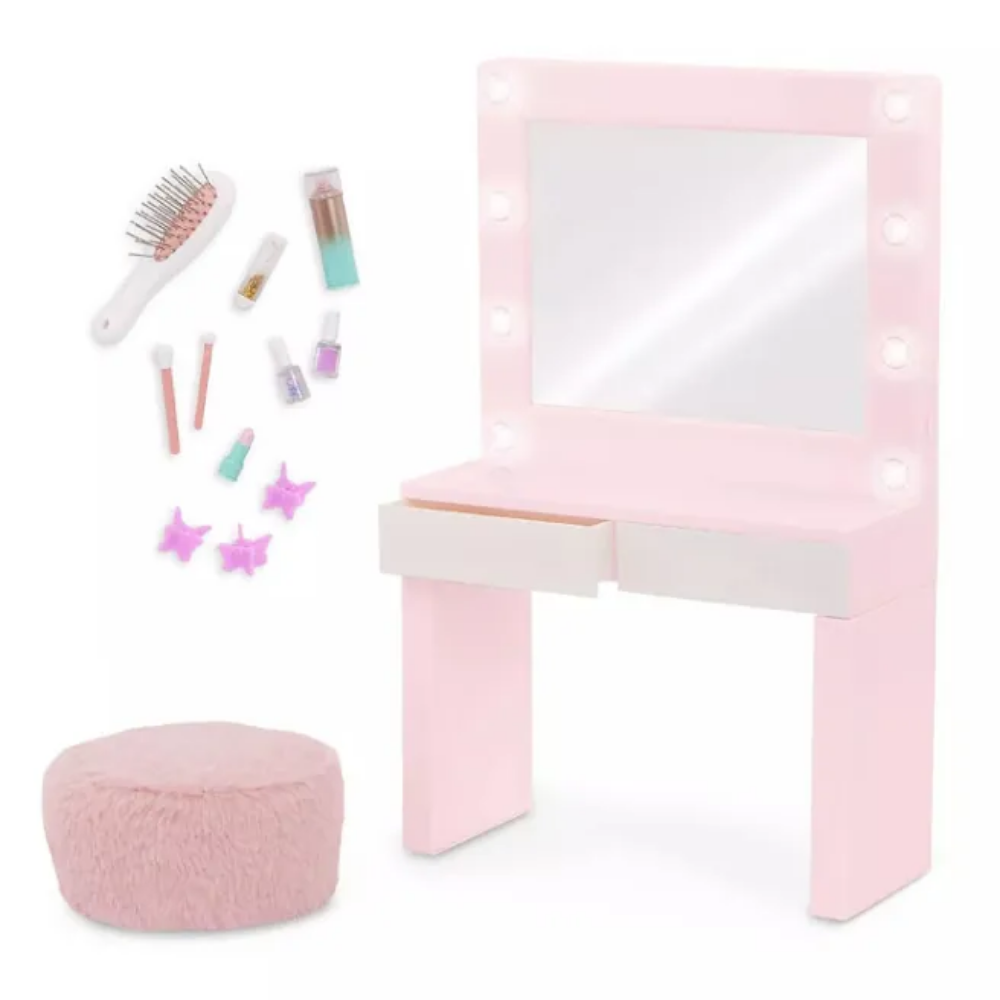 Our Generation | Juego de Mesa de Vanidad Rosa – Light-up Mirror