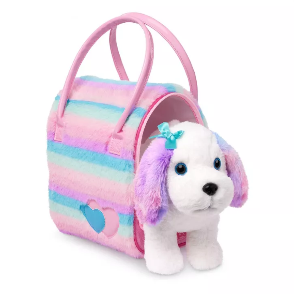 Pucci Pup | Pink & Blue Maltese in Striped Bag