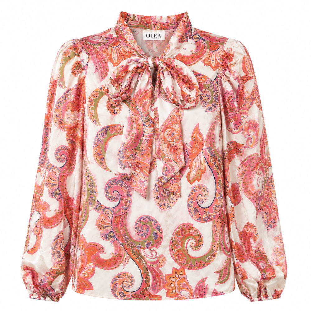 Olea | Blusa Estampada con Lazo al Cuello Estilo Elegante para Dama