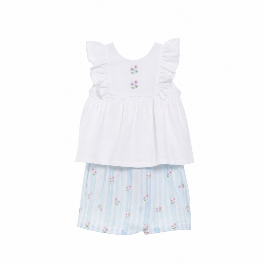 Monix's | Conjunto Blusa Bordada con Short a Rayas para Niña