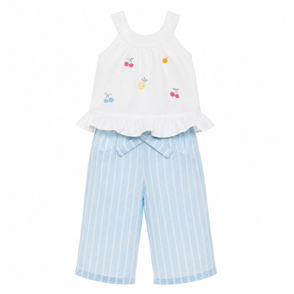 Monix's | Conjunto Blusa con Bordado Frutal y Pantalón Rayado para Niña