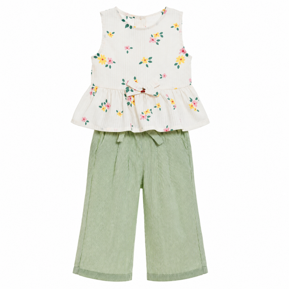 Monix's | Conjunto Blusa Floral con Pantalón de Corte Amplio para Niña
