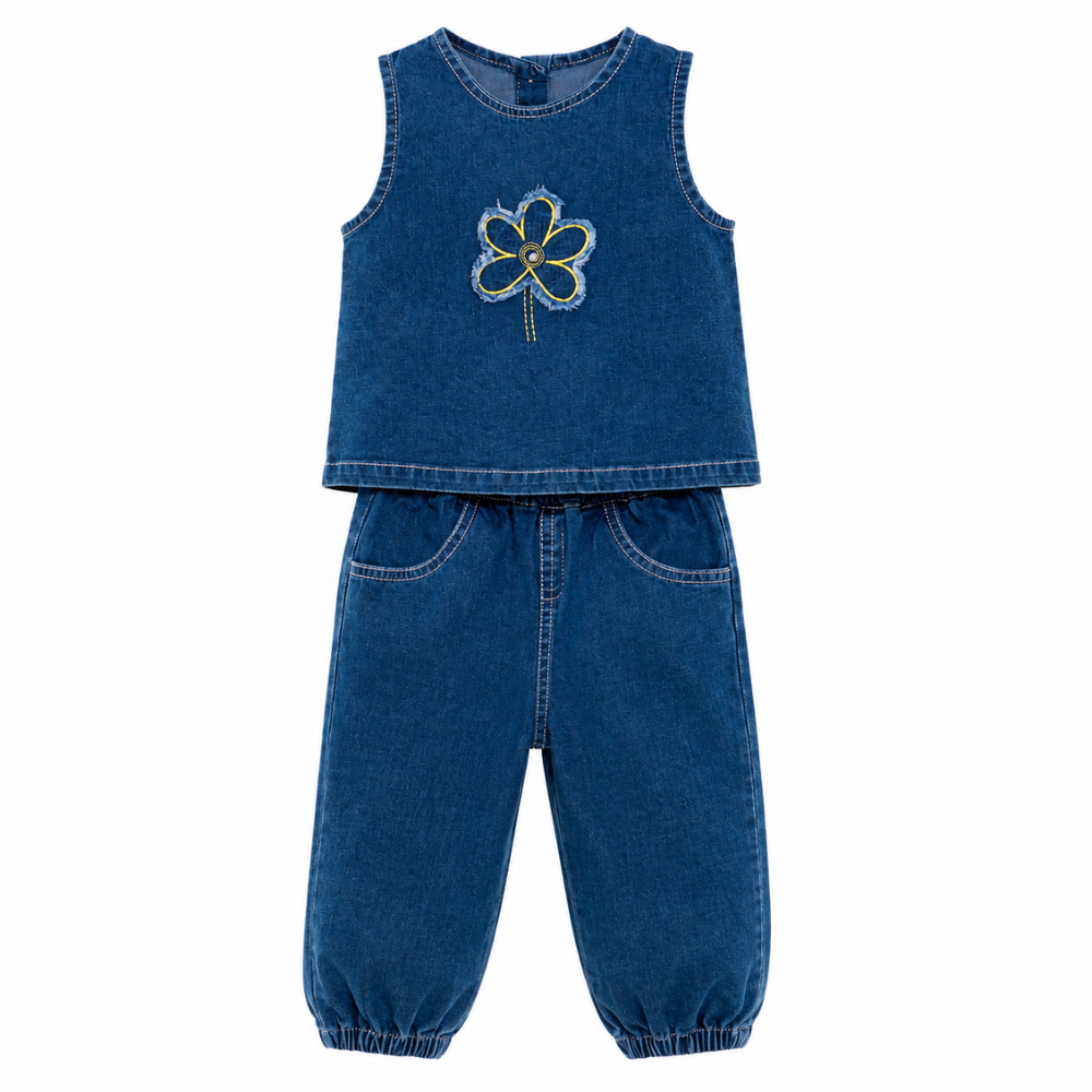 Monix's | Conjunto Denim con Top Aplicado y Pantalón Jogger para Niña