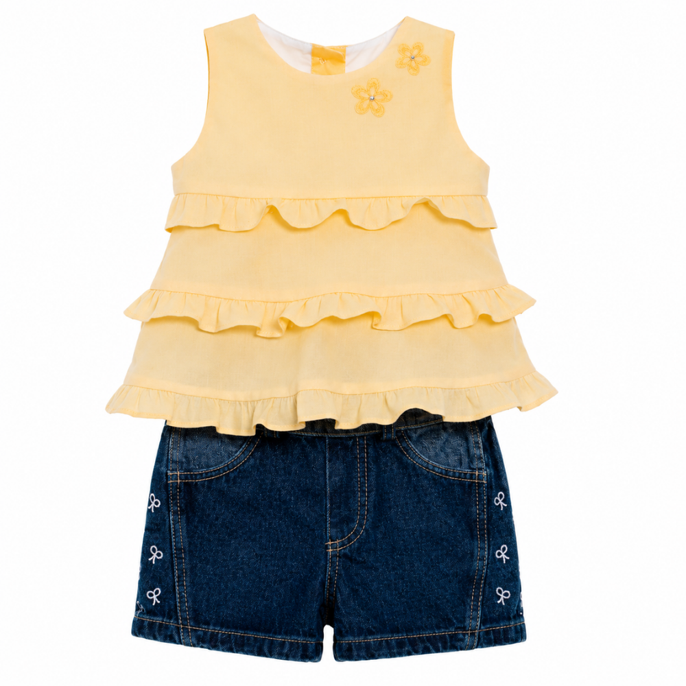 Monix's | Conjunto Blusa con Capas y Short Denim para Niña